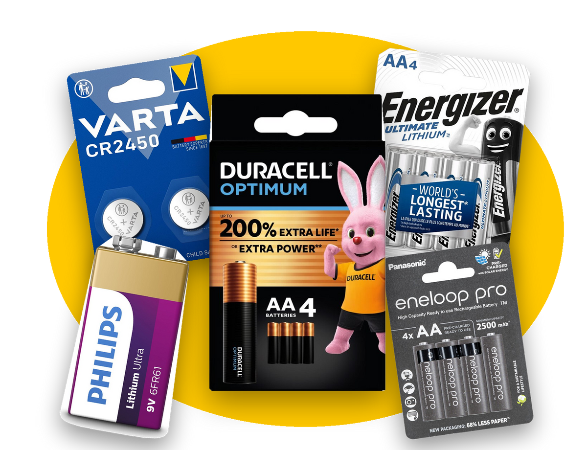 Duracell, Varta, Energizer, Philips en Panasonic batterijen