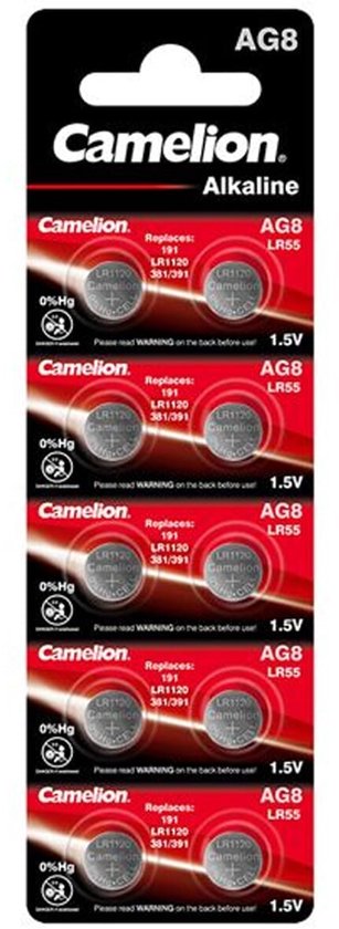 Camelion AG8-BP10 Alkaline knoopcel batterij - LR55/LR1120/391 - Blister van 10