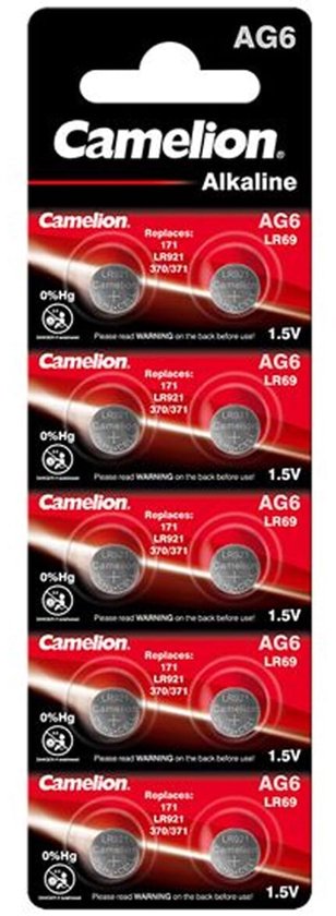 Camelion AG6-BP10 Alkaline knoopcel batterij - LR69/LR921/371 - Blister van 10