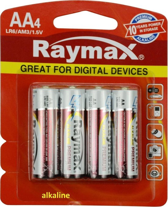 Raymax Krachtige AA batterijen - Alkaline - 4 stuks - Langdurige energie - 1.5V