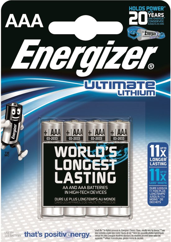 Energizer Ulitmate Lithium AAA - FR3 - FR03 Batterijen - 4 stuks